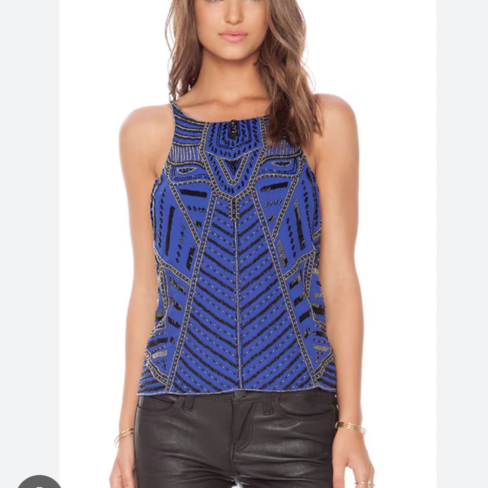 Parker Marcy Beaded Tank Top Art Deco inspired 100% silk outer